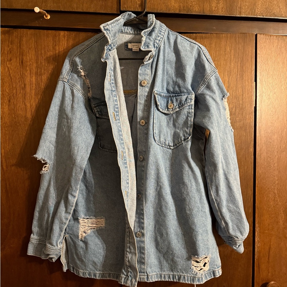Over sized distressed Jean jacket